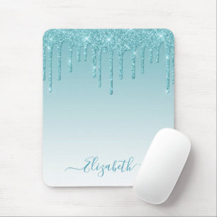 Tapis De Souris Script élégant moderne Aqua Parties scintillant