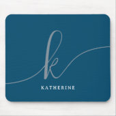 Tapis De Souris Script élégant Monogramme bleu marine (Devant)