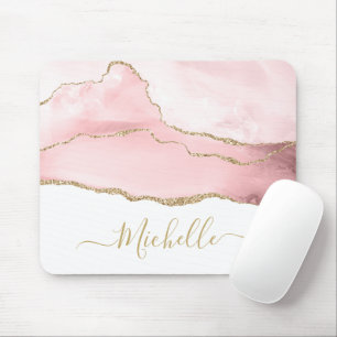 Tapis De Souris script élégant or et blush agate pavé de souris