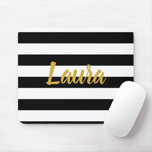 Tapis De Souris Script Faux Gold avec bandes noires et blanches (Avec souris)