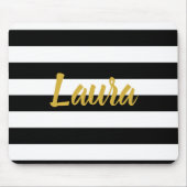 Tapis De Souris Script Faux Gold avec bandes noires et blanches (Devant)