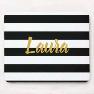 Tapis De Souris Script Faux Gold avec bandes noires et blanches