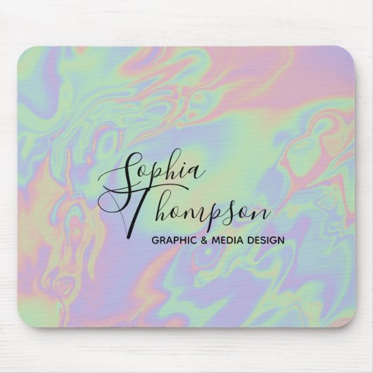 Tapis De Souris Script holographique moderne Rainbow Pastel Mousep (Devant)