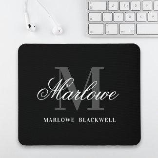 Tapis De Souris Script moderne de monogramme noir gris