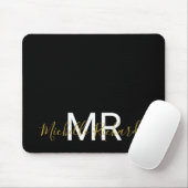 Tapis De Souris Script moderne élégant en or noir monogramme (Avec souris)