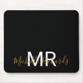 Tapis De Souris Script moderne élégant en or noir monogramme (Devant)