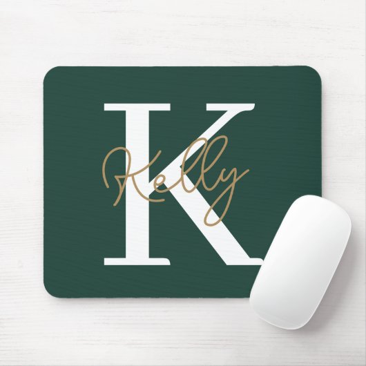 Tapis De Souris Script moderne Emerald Green Monogram (Avec souris)