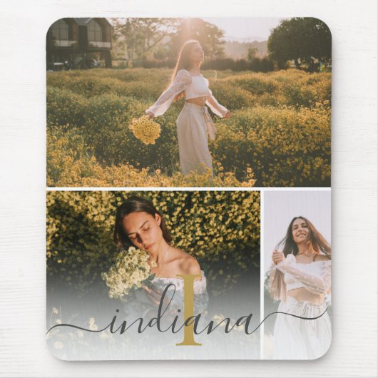 Tapis De Souris Script moderne Monogramme 3 Photo personnalisée (Devant)