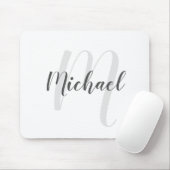 Tapis De Souris Script moderne Monogramme personnalisé et nom (Avec souris)