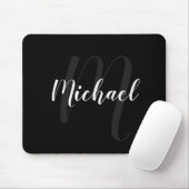 Tapis De Souris Script moderne Monogramme personnalisé et nom noir (Avec souris)
