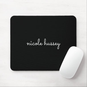 Tapis De Souris Script noir   Monogramme élégant minimaliste moder