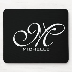 Tapis De Souris Script noir monogramme personnalisé