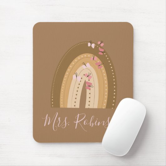 Tapis De Souris Script Papillons Arc-en-ciel Nom de l'enseignant (Avec souris)