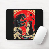 Tapis De Souris Sea Monster And Cat Fighting Waves Japanese Men Wo (Avec souris)
