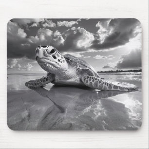 Tapis De Souris Sea Turtle Art noir et blanc