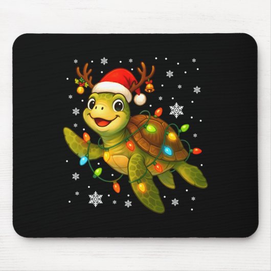 Tapis De Souris Sea Turtle Christmas Lights Funny Santa Hat Merry (Devant)