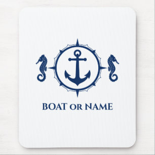 Tapis De Souris Seahorse Ancre nautique Votre bateau ou nom Bleu