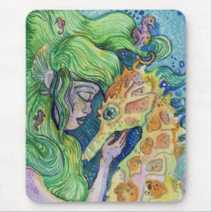 Tapis De Souris Seahorse Whisperer Mermaid aquarelle art