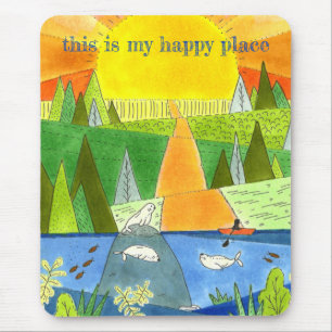 Tapis De Souris Seal River Kayak Sunrise Happy Place Art