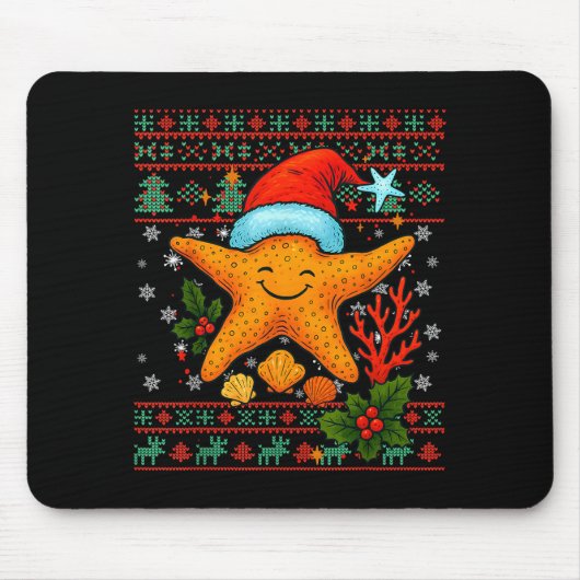 Tapis De Souris Seashells Christmas Ocean Water Starfish Ugly Xmas (Devant)