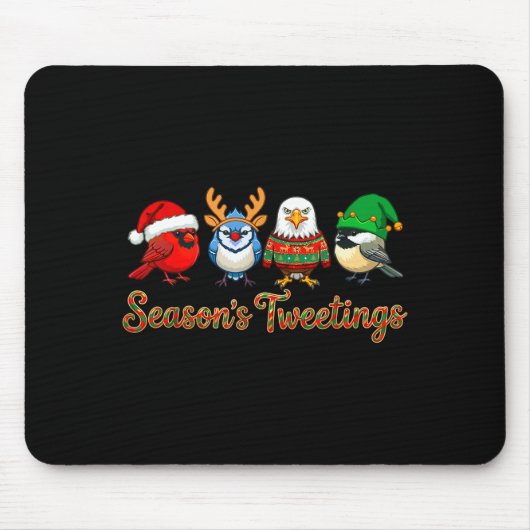 Tapis De Souris Season's Tweetings Funny Christmas Birdwatcher Squ (Devant)
