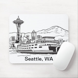 Tapis De Souris Seattle Ferry & Skyline Washington State Line Art