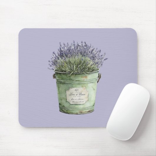 Tapis De Souris Seau Vert Fleurs de Lavande (Avec souris)