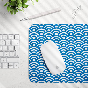Tapis De Souris Seigaiha, Vagues, Japonais, Bleu et Blanc