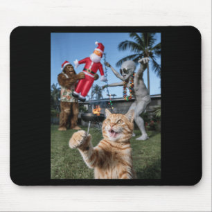 Tapis De Souris Selfie De Chat Avec Alien Et Noël De Bigfoot En Ju