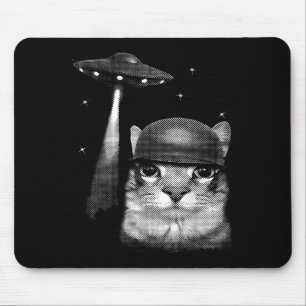 Tapis De Souris Selfie De Chat Avec Alien Ufo Drôle Cadeaux De Cha