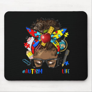 Tapis De Souris Sensibilisation sur l'autisme Afro Messy Bun Melan