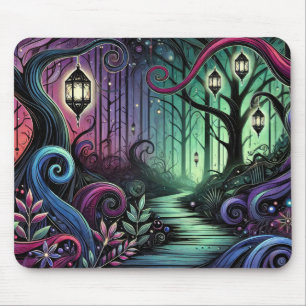 Tapis De Souris Sentier de la Forêt Enchantée avec Lanternes Brill