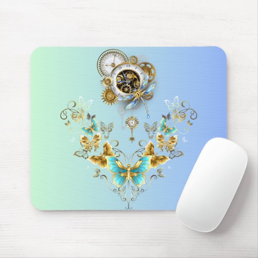 Tapis De Souris Sérénité mécanique - Art Steampunk Turquoise (Avec souris)