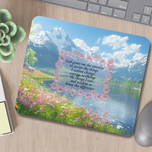 Tapis De Souris Serenity Prayer Floral Heart With Mountain View