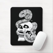 Tapis De Souris Serpent noir et blanc gothique et crâne art foncé (Avec souris)