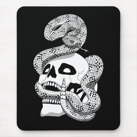 Tapis De Souris Serpent noir et blanc gothique et crâne art foncé (Devant)