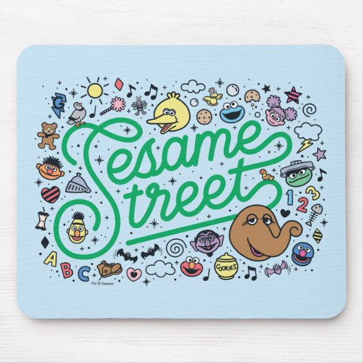 Tapis De Souris Sésame Sésame | Sesame Street Green Doodle Script (Devant)