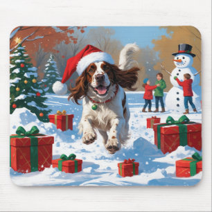 Tapis De Souris Setter Anglais Courant dans la Neige avec un Chape