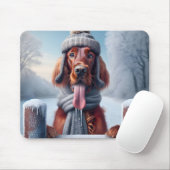 Tapis De Souris Setter irlandais avec Écharpe d'hiver et Casquette (Avec souris)