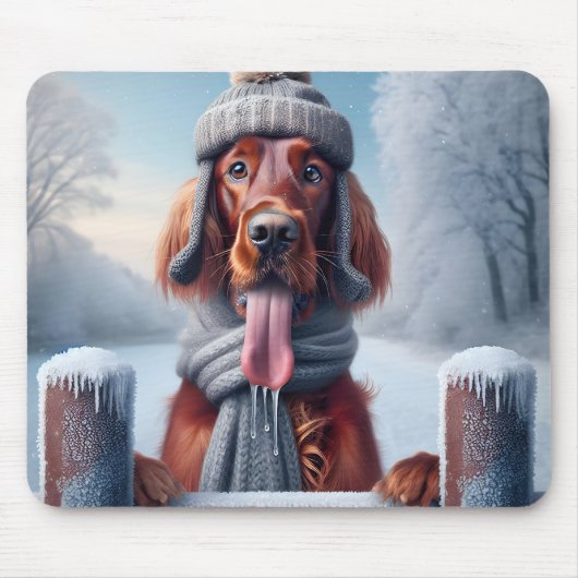 Tapis De Souris Setter irlandais avec Écharpe d'hiver et Casquette (Devant)