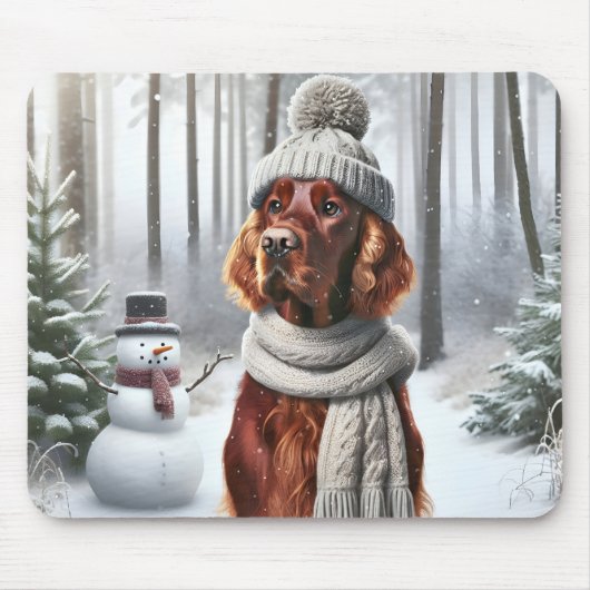 Tapis De Souris Setter Irlandais Avec Snowman (Devant)