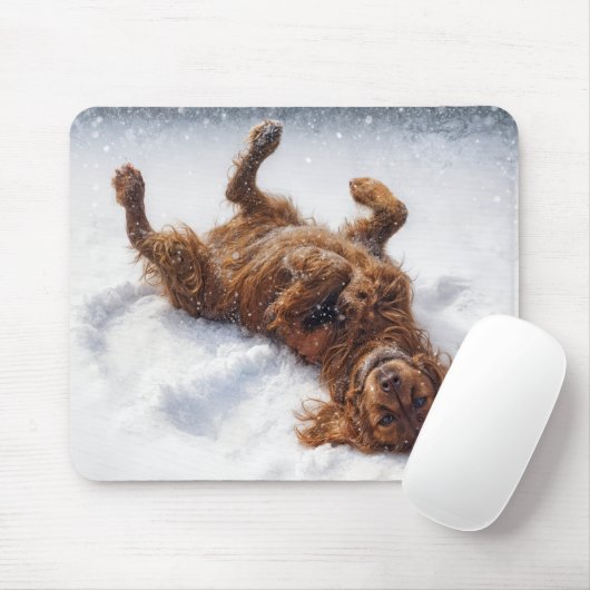 Tapis De Souris Setter Irlandais Faisant un Ange de Neige (Avec souris)