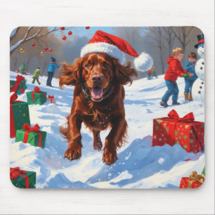 Tapis De Souris Setter Rouge Irlandais Courant dans la Neige avec