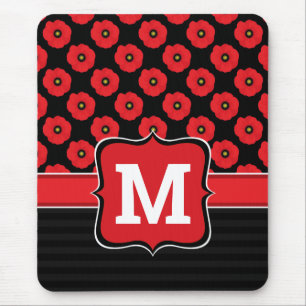 Tapis De Souris Shabby Chic Coquelicots Fleuris Monogramme Rouge e
