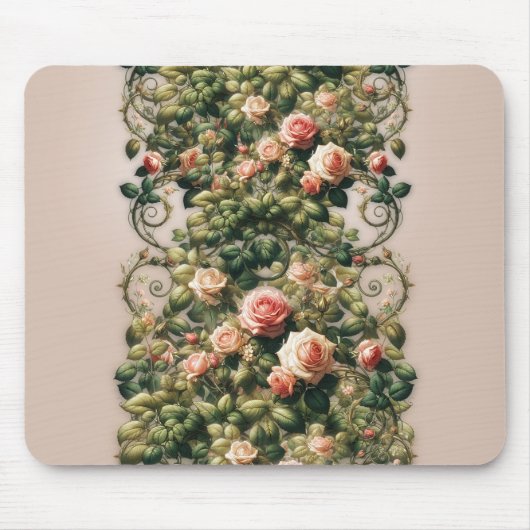 Tapis De Souris Shabby Chic Rose Vins Floral Élégant (Devant)