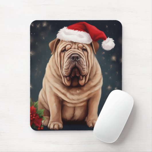 Tapis De Souris Shar Pei Chien dans Noël de neige (Avec souris)