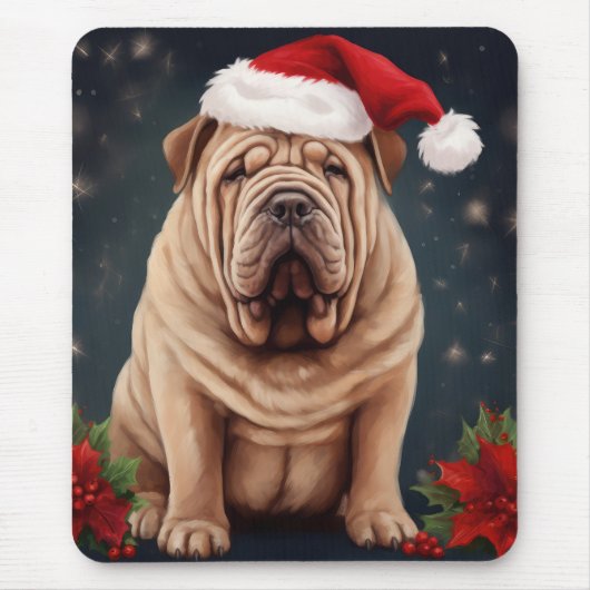Tapis De Souris Shar Pei Chien dans Noël de neige (Devant)