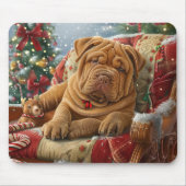 Tapis De Souris Shar Pei Chien Festif de Noël (Devant)