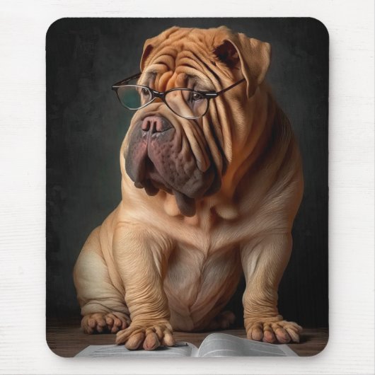 Tapis De Souris Shar Pei Chien intelligent avec conception de livr (Devant)