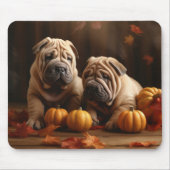 Tapis De Souris Shar Pei Chiot Automne Citrouille de plaisir (Devant)